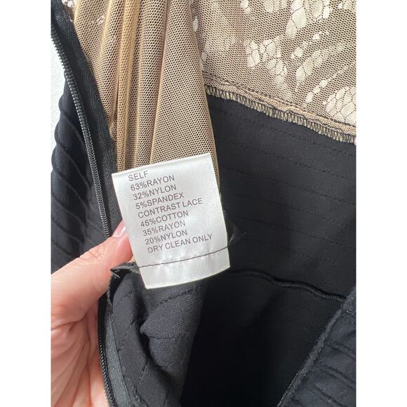 Tadashi Shoji Black Lace Overlay Peplum Midi Dress Medium Cocktail Party Wedding - Picture 7 of 9